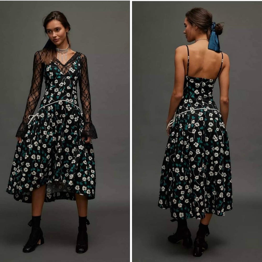 Free People NWT black & green floral dress. Sz L.